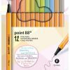 Комплект тънкописци, Stabilo, Point 88 fine 0.4, Pastellove, 12 цвята